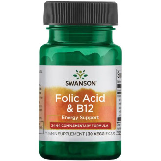Swanson Folic Acid & B12 30vcaps / Foolhappe ja Vitamiin B12
