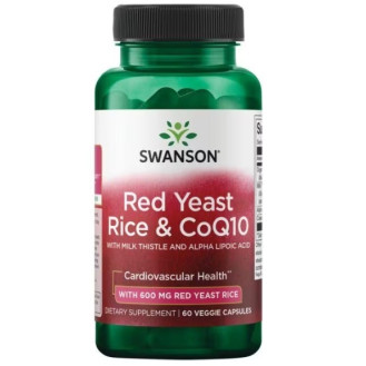 Swanson Red Yeast Rice & CoQ10 with Milk Thistle and Alpha Lipoic Acid 60vcaps / Punast pärmiriis, CoQ10, Piimaohaka seemnete ekstrakt ja alfa-lipoehape