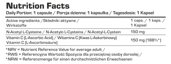 7Nutrition NAC + Vitamin C 120vcaps / N-atsetüül-L-tsüsteiini ja C-vitamiin