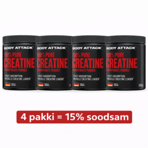 2867b0c8-b9f7-4fc8-b6de-ee2a4e1ce81d Body Attack 100% Creatine Powder 300g / Kreatiin / 4 pakki