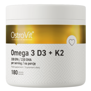 OstroVit Omega 3 D3+K2 180caps / Kalamaksa õli koos D3 ja K2 vitamiinidega