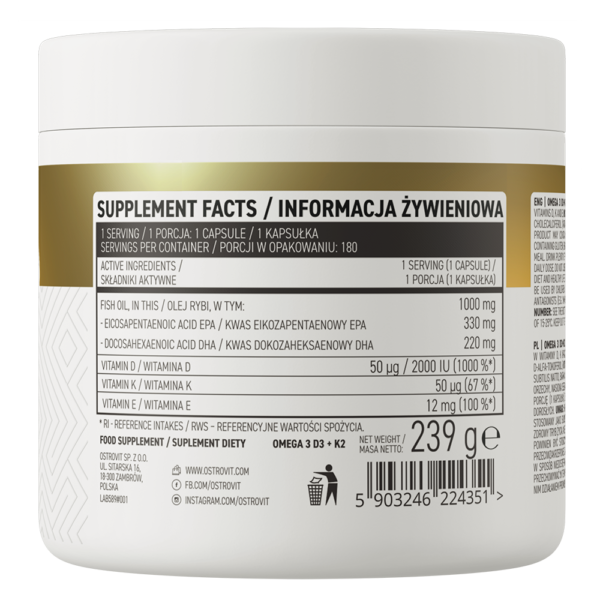 OstroVit Omega 3 D3+K2 180caps